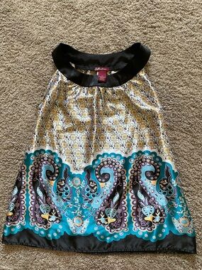 Paisley Halter Satin Blouse in Teal and Black